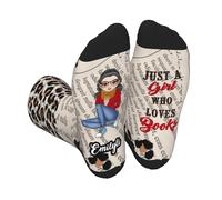 MYZQIFF Personalized I'M Reading Book Socks for Women Reader, Customized Name Just A Girl Who Loves Book Reading Writing Socks Stockings, Books Lovers Gifts for Bookish,Literary Bookworm Gift