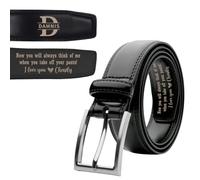 MYZQIFF Personalized Valentines Day Men's Leather Belt,Think Of Me Whenever You Take Off Your Pants, Custom Engraved Name Leather Belt Gift for Men Him Husband boyfriend (26)