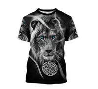MYZTTZR Fenrir Wolf T-shirt, Nordic Mythology Comics Harajuku Summer Short Sleeve 3D Print Viking Shirt,Norse Lion,S