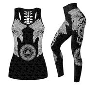 MYZTTZR Hugin Munin,S, 3D Print Nordic Mythology Tank Tops Legging Set for Mom Wife Gifts, Summer Tree of Life Yoga Outfits Workout