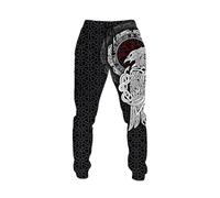 MYZTTZR Nordic Mythology 3D Printed Men's Sports Trousers Viking Retro Tattoo Celtic Knot Cosplay Odin Raven Valhalla Medieval,Raven,3XL