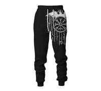 MYZTTZR Nordic Mythology 3D Printed Men's Sports Trousers Viking Retro Tattoo Celtic Knot Cosplay Odin Raven Valhalla Medieval,Viking Compass,3XL
