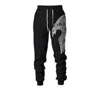 MYZTTZR Nordic Mythology 3D Printed Men's Sports Trousers Viking Retro Tattoo Celtic Knot Cosplay Odin Raven Valhalla Medieval,Odin Raven,5XL