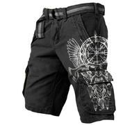 MYZTTZR Nordic Mythology 3D Tattoo Men's Shorts Odin Skull Raven Print Sports Casual Beach Outdoor Valhalla Gift,Viking Compass,5XL
