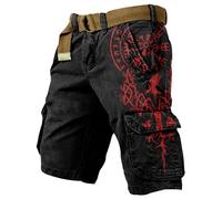 MYZTTZR Nordic Mythology 3D Tattoo Men's Shorts Odin Skull Raven Print Sports Casual Beach Outdoor Valhalla Gift,Odin Raven,S
