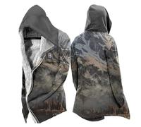 MYZTTZR Nordic Mythology Men's Fleece-Lined Thickened Autumn/Winter Hooded Jacket Viking 3D Tattoo Valhalla Medieval, Ragnarök,XXL