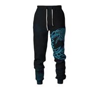 MYZTTZR Nordic Mythology Men's Sports Pants Viking 3D Tattoo Print Fenrir Wolf Odin God Retro Fashion Medieval Gift,Raven,M
