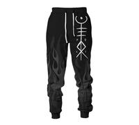 MYZTTZR Nordic Mythology Men's Sports Pants Viking 3D Tattoo Print Fenrir Wolf Odin God Retro Fashion Medieval Gift,Norse Runes,4XL