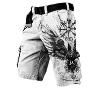 MYZTTZR Nordic Mythology Men's Summer Shorts Viking 3D Tattoo Retro Fashion Individuality Trend Medieval Valhalla Gift,Raven,L