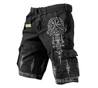 MYZTTZR Nordic Mythology Men's Summer Shorts Viking 3D Tattoo Retro Fashion Individuality Trend Medieval Valhalla Gift,Norse Runes,3XL