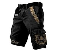 MYZTTZR Nordic Mythology Men's Summer Shorts Viking 3D Tattoo Retro Fashion Individuality Trend Medieval Valhalla Gift,Norse Mythology,XL