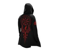 MYZTTZR Norse Myth Cosplay Capes Mid-Length Hooded Cardigan 3D Printed Cool Mens Biker Jacket Spring Fall Coat Medieval Gift