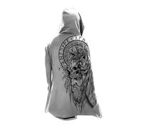 MYZTTZR Norse Myth Cosplay Capes Mid-Length Hooded Cardigan 3D Printed Cool Mens Biker Jacket Spring Fall Coat Medieval Gift