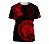 MYZTTZR Odin Raven Summer Short Sleeve T-shirt, 3D Print Nordic Mythology Tattoo Men Tops Dad/Husband Gift,Hugin Munin,XXL
