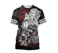 MYZTTZR Odin Raven Summer Short Sleeve T-shirt, 3D Print Nordic Mythology Tattoo Men Tops Dad/Husband Gift,Odin Wolf,XXL