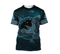 MYZTTZR Odin Raven Summer Short Sleeve T-shirt, 3D Print Nordic Mythology Tattoo Men Tops Dad/Husband Gift,Hugin,XXL
