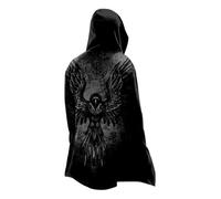 MYZTTZR Odin Raven,XXL, Norse Myth Cosplay Capes Mid-Length Hooded Cardigan 3D Printed Cool Mens Biker Jacket Spring Fall Coat Medieval Gift