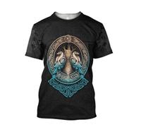 MYZTTZR Odin T-Shirt for Mens, 3D Print Nordic Berserker Summer Crew Neck Short Sleeved Shirt Casual Holiday Dad Gift,Hugin Munin,M