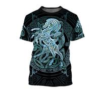 MYZTTZR Odin T-Shirt for Mens, 3D Print Nordic Berserker Summer Crew Neck Short Sleeved Shirt Casual Holiday Dad Gift,Sleipnir,S