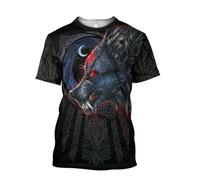 MYZTTZR Odin T-Shirt for Mens, 3D Print Nordic Berserker Summer Crew Neck Short Sleeved Shirt Casual Holiday Dad Gift,Hati,M