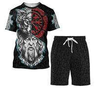 MYZTTZR Ragnar T-shirt Norse Myths Tattoo Beach Shorts Summer Quick Dry Casual Cosplay Party Medieval Histories Costume,Odin and Wolf,4XL