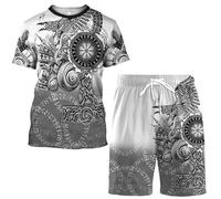 MYZTTZR Ragnar T-shirt Norse Myths Tattoo Beach Shorts Summer Quick Dry Casual Cosplay Party Medieval Histories Costume,Mjölnir,M