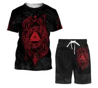 MYZTTZR Ragnar T-shirt Norse Myths Tattoo Beach Shorts Summer Quick Dry Casual Cosplay Party Medieval Histories Costume,Hugin Munin,S
