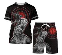 MYZTTZR Ragnar T-shirt Norse Myths Tattoo Beach Shorts Summer Quick Dry Casual Cosplay Party Medieval Histories Costume,Ragnar Lodbrok,S