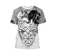 MYZTTZR Valhalla Summer T-Shirt S-5XL Hawaiian Short Sleeved Quick Dry Odin Myth Men's Cosplay Norse Gift,Raven and Wolf,XXL