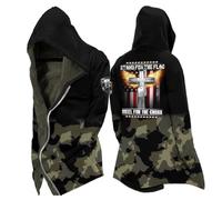 MYZTTZR Viking 3D Fleece-Lined Thermal Zipper Hoodie for Men Nordic Mythology Tattoo Vintage Casual Thickened Sweatshirt for Fall/Winter,Cross,XXL