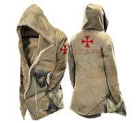 MYZTTZR Viking 3D Fleece-Lined Thermal Zipper Hoodie for Men Nordic Mythology Tattoo Vintage Casual Thickened Sweatshirt for Fall/Winter,Viking Warrior,XL