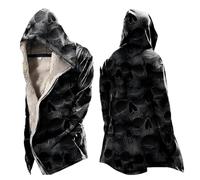 MYZTTZR Viking 3D Fleece-Lined Thermal Zipper Hoodie for Men Nordic Mythology Tattoo Vintage Casual Thickened Sweatshirt for Fall/Winter,Skull,3XL