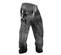 MYZTTZR Viking 3D Men's Trousers Nordic Mythology Tattoo Fenrir Retro Personality Sports Leisure Valhalla Gift,Odin Raven,3XL