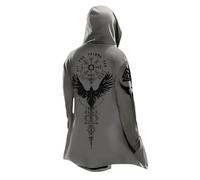 MYZTTZR Viking 3D Print Men's Hooded Cardigan Nordic Mythology Tattoo Fenrir Vintage Personalised Biker Jacket Cloak Ladies Medieval Gift,Norse Compass,XL