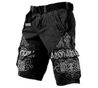 MYZTTZR Viking 3D Printed Shorts Nordic Tattoo Vintage Casual Personalised Men's Sports Beach Pants Medieval Valhalla,Viking Dragon,XL