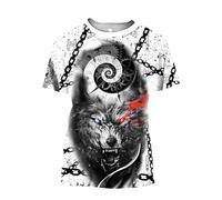 MYZTTZR Viking Fenrir Wolf T-Shirt for Men's 3D All Printed Norse Mythology Summer Short Sleeved Quick Dry Shirt Dad Gift,B,M