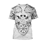 MYZTTZR Viking Fenrir Wolf T-Shirt for Men's 3D All Printed Norse Mythology Summer Short Sleeved Quick Dry Shirt Dad Gift,C,4XL