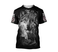 MYZTTZR Viking Fenrir Wolf T-Shirt for Men's 3D All Printed Norse Mythology Summer Short Sleeved Quick Dry Shirt Dad Gift,G,3XL