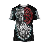 MYZTTZR Viking Fenrir Wolf T-Shirt for Men's 3D All Printed Norse Mythology Summer Short Sleeved Quick Dry Shirt Dad Gift,F,M