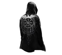 MYZTTZR Viking Men's Mid-Length Hooded Cardigan Nordic Mythology Tattoo Cloak 3D Odin Printed Biker Jacket Women's Medieval Gift,Odin Raven,5XL