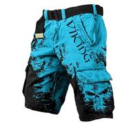 MYZTTZR Viking Men's Summer Shorts Nordic Mythology 3D Tattoo Print Retro Fashion Trend Women's Sweatpants Valhalla Gift,Viking Light Blue,M