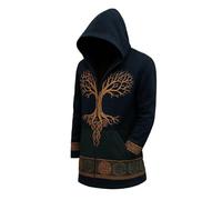 MYZTTZR Viking Mid-Length Men's Hooded Cardigan/Norse Mythology Yggdrasil 3D Tattoo Print Retro Fashion Trend Valhalla,Norse Runes,XXL
