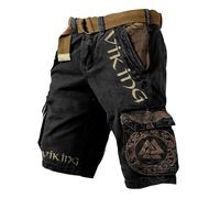 MYZTTZR Viking Summer Shorts for Men 3D Printed Norse Mythology Tattoo Outdoor Beach Pants Work Pants Valhalla Medieval,Odin Raven,5XL