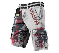 MYZTTZR Viking Summer Shorts for Men 3D Printed Norse Mythology Tattoo Outdoor Beach Pants Work Pants Valhalla Medieval,Skull,4XL