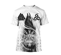 MYZTTZR Viking T-shirt Short Sleeve Summer Mens All Over Print Quick Dry Ultra-thin Casual Shirt Nordic Gift,Raven and Wolf,M
