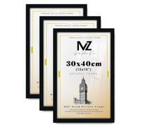 MZ Goods Epic Collection Black Pack of 3 40x30cm Poster Frame- Engineered Wood with Strong & Clear Perspex - Horizontal and Vertical Formats- For Print/Photo/Wall Gallery [Black Picture Frame]