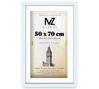 MZ GOODS | Flat Frame (50 x 70 cm) with 60 x 40 cm White Mount - 20 x 28 Inch Frame for Posters, Prints, Artwork 1' 8" x 2' 4" [ White ]