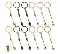 Mzario 12 PCS Mini Spoon Keychain, Mini Spoon Teaspoon with King Queen Crown Pendant Key Ring, Retro and Portable Tiny Spoons Charm for Powder for Spices Salts Sand(6 Color)