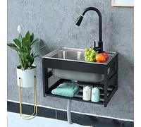 MZBDYYF Stainless Steel Wall Mounted Single Bowl Sink, Mini Utility Handwashing Station with Pull-out Faucet and Bracket for Garage, Garden, Kitchen, Laundry Room, Outdoor