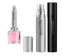 Mzbnfa 2PCS 8ml Perfume Atomiser - Bottom Direct Refill, Reusable, Travel-Friendly Travel Size Spray Bottles, Easy to Refill for Women & Men (Black & Silver)